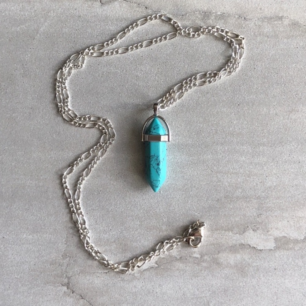 Blue Howlite Turquoise Silver Necklace - Picture 3 of 5